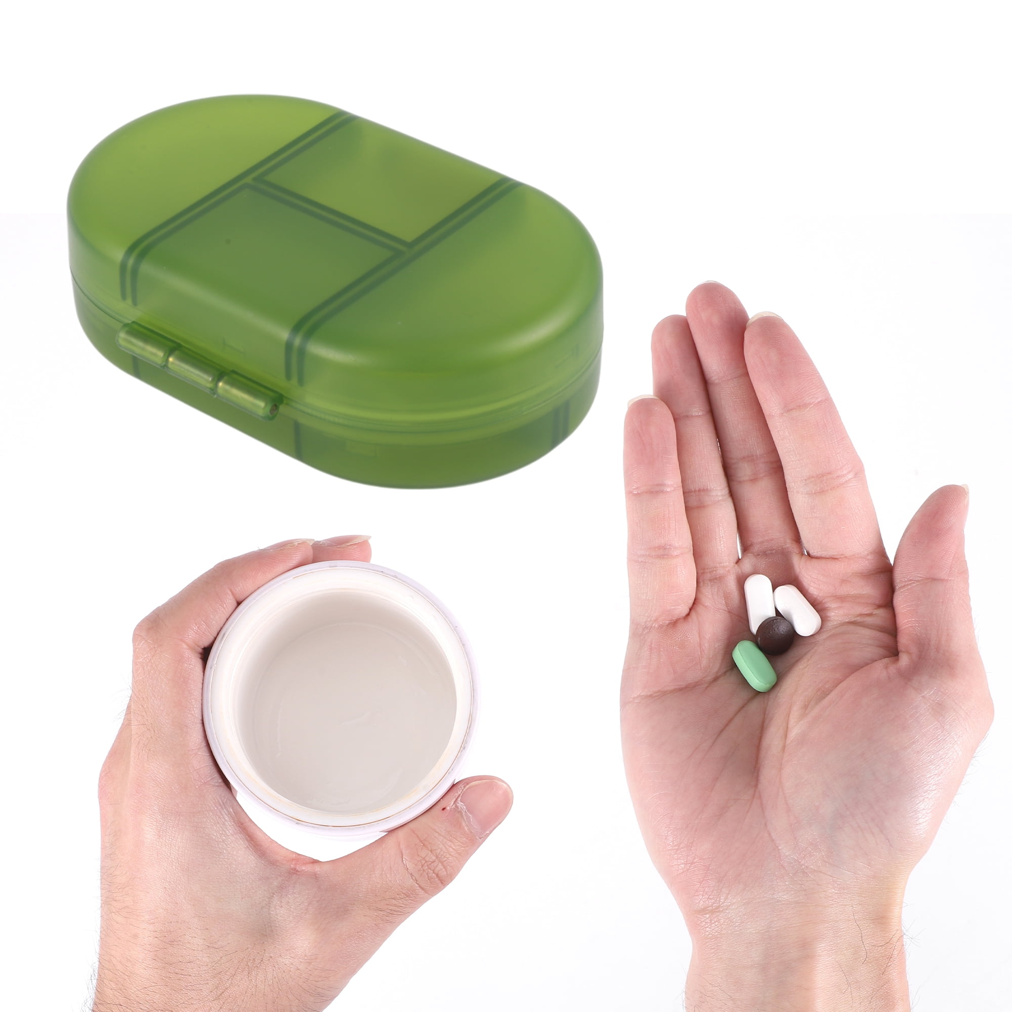 Unique Bargains Lightweight 8 Grids Flip Up Double Layer Pill Case Clear Green