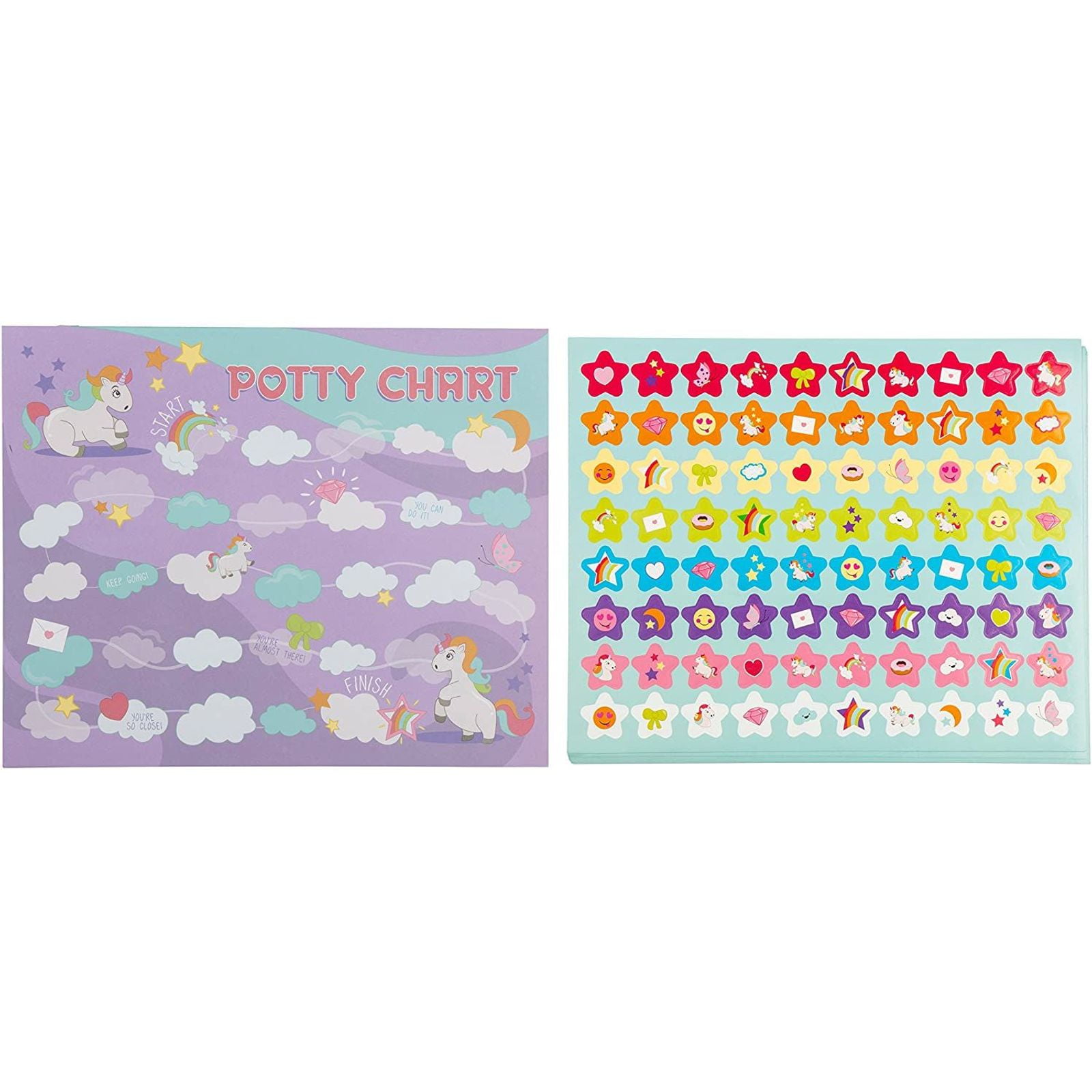 Blue Panda Potty Training Reward Chart - Pack of 50 Sheets and 800 Stickers, Cute Colorful Unicorn Themed Toilet Training Kit for Girls, Motivational and Positive Reinforcement, 10.3 x 8.3 inches