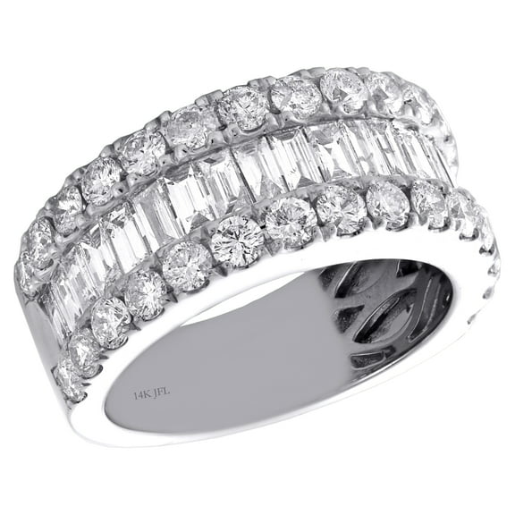 14K White Gold Tapered Baguette & Round Diamond 3 Row Women's Wedding Band 3 CT.