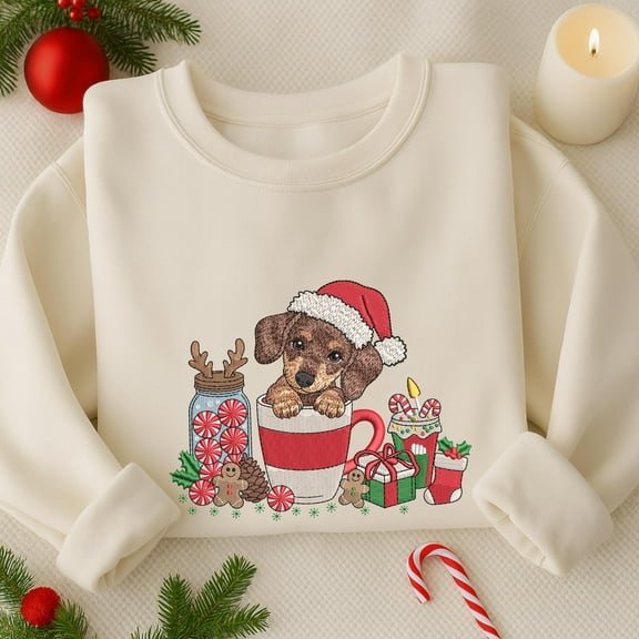 Christmas Dachshund Dog Candy Gingerbread Embroidered Sweatshirt, Merry Christmas Embroidered Shirt, Dog Lover Gift, Winter Holiday Gift