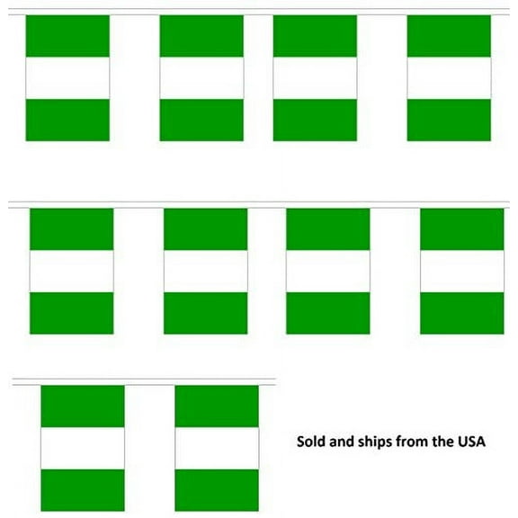 10' Nigeria String Flag Party Bunting Has 10 Nigerian 6"x9" Polyester Banner Flags Attached, Popular For School Classroom, Bars, Restaurants, World Cup Theme Parties