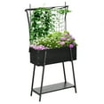 thumbnail image 2 of Outsunny Raised Garden Bed with Climbing Grid Trellis & Storage Shelf, Elevated Planter Box for Vegetable Vines, Climbing Plants, Black, 2 of 9