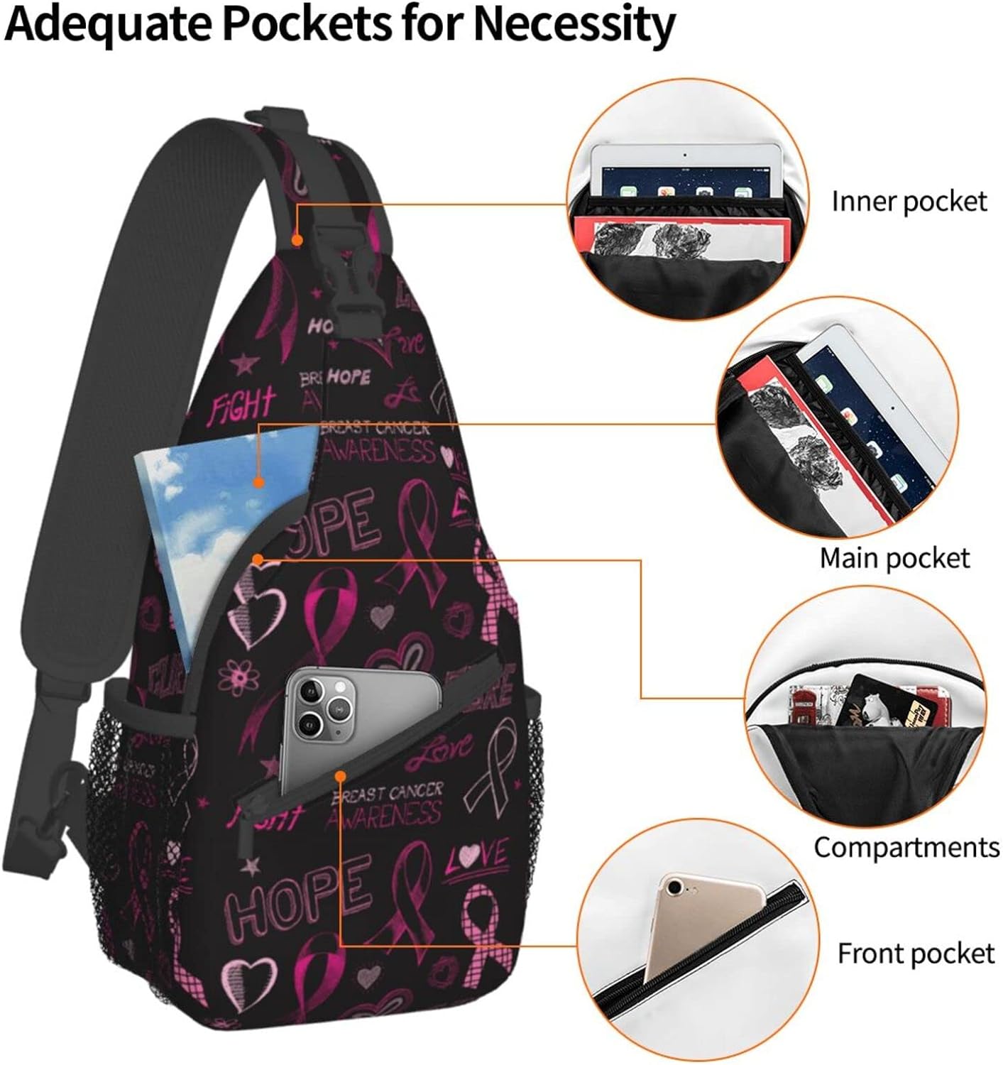 Breast Cancer Awareness Sling Bag Crossbody Hiking Travel Chest Bags Backpack Shoulder Daypack for Women Men