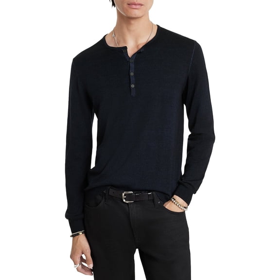 John Varvatos mens Eren Wool-Blend Sweater, XL, Navy