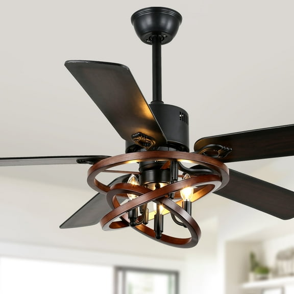 Cusp Barn 52" Vintage Farmhouse DIY Shape Ceiling Fan with Remote and Lights, 6 Speeds Ultra Quiet DC Motor, 5 Wooden Blades, Indoor Ceiling Fan