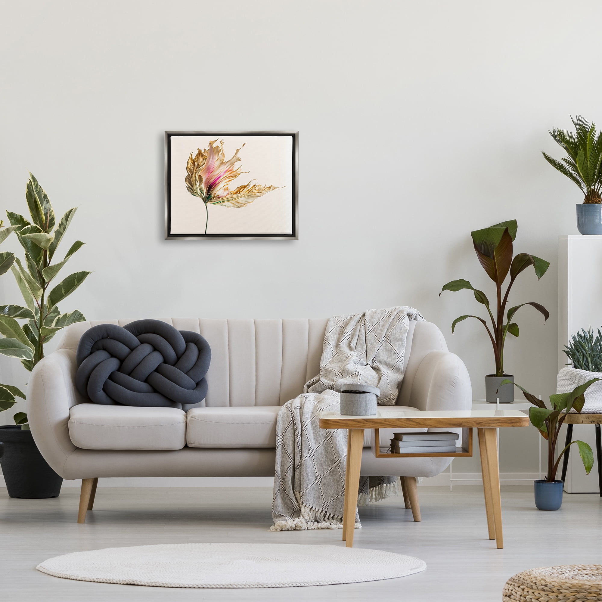 Stupell Industries Abstract Lily Petals Botanical & Floral Painting Gray Floater Framed Canvas Art Print Wall Art, 21 x 17