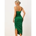 thumbnail image 4 of Vestido de verano sin mangas alto y bajo con cuello en V sexy de satén para mujer Vestido midi ceñido al cuerpo con tirantes finos Verde XS, 4 of 5