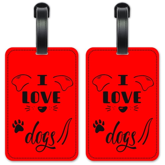 I Love Dogs - Luggage ID Tags / Suitcase Identification Cards - Set of 2