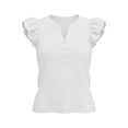thumbnail image 3 of ClodeEU Women’s V Neck Puff Short Sleeve T Shirt with Button ,Casual Solid Color Top White,Women's Plus XXL, 3 of 6