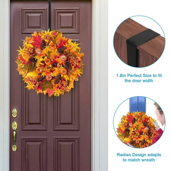 Door Hanger for Wreath, Tension Adjustable Wreath Hanger Over the Door Christmas Halloween Easter Decor Extend from 15"-25'', Heavy Duty with 33lb Upgrade Wreath Hook Holder，black