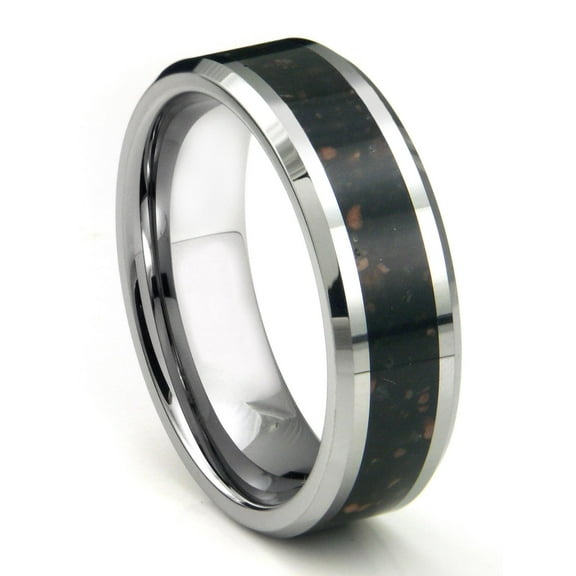 Titanium Kay Tungsten Carbide Black Lava Riverstone Inlay Comfort Fit Mens Wedding Band Ring Sz 10.0