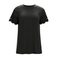 thumbnail image 6 of Women Lace Short Sleeve Shirts Dressy Casual Tops Crew Neck Solid Color Tee Shirt Summer Tops Tunics for Women Womens Clothes, 6 of 7