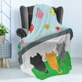thumbnail image 4 of Cat Soft Flannel Fleece Throw Blanket, Cats Sitting on a Carpet and Looking at Cheerful Fishtank Cat Family of 3 Content, Cozy Plush for Indoor and Outdoor Use, 50" x 70", Multicolor, by Ambesonne, 4 of 5