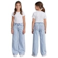 thumbnail image 2 of FEDPOP Girls Wide Leg Baggy Jeans, High Waisted Denim Pants with Pockets, Casual Y2K Loose Trousers for Kids, Blue, 8-14Y, 2 of 7