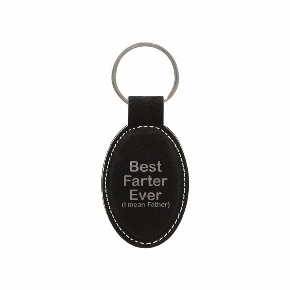 PrecisionNC Funny Dad Gifts Best Farter Ever I mean Father Engraved Keychain Key Tag Fathers Day Gift from Daughter Son (Black)