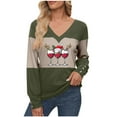 thumbnail image 2 of Enjoytime Christmas Blouses for Women Casual Printed V-Neck Plus Size Shirts Fashion Patchwork Casual Fall Winter Long Sleeve Tops Green XL, 2 of 3