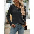 thumbnail image 2 of Long Sleeve Shirts for Women V Neck Fall Sweaters Dressy Casual Basic Tops Trendy Pullover Black & Gray S, 2 of 6