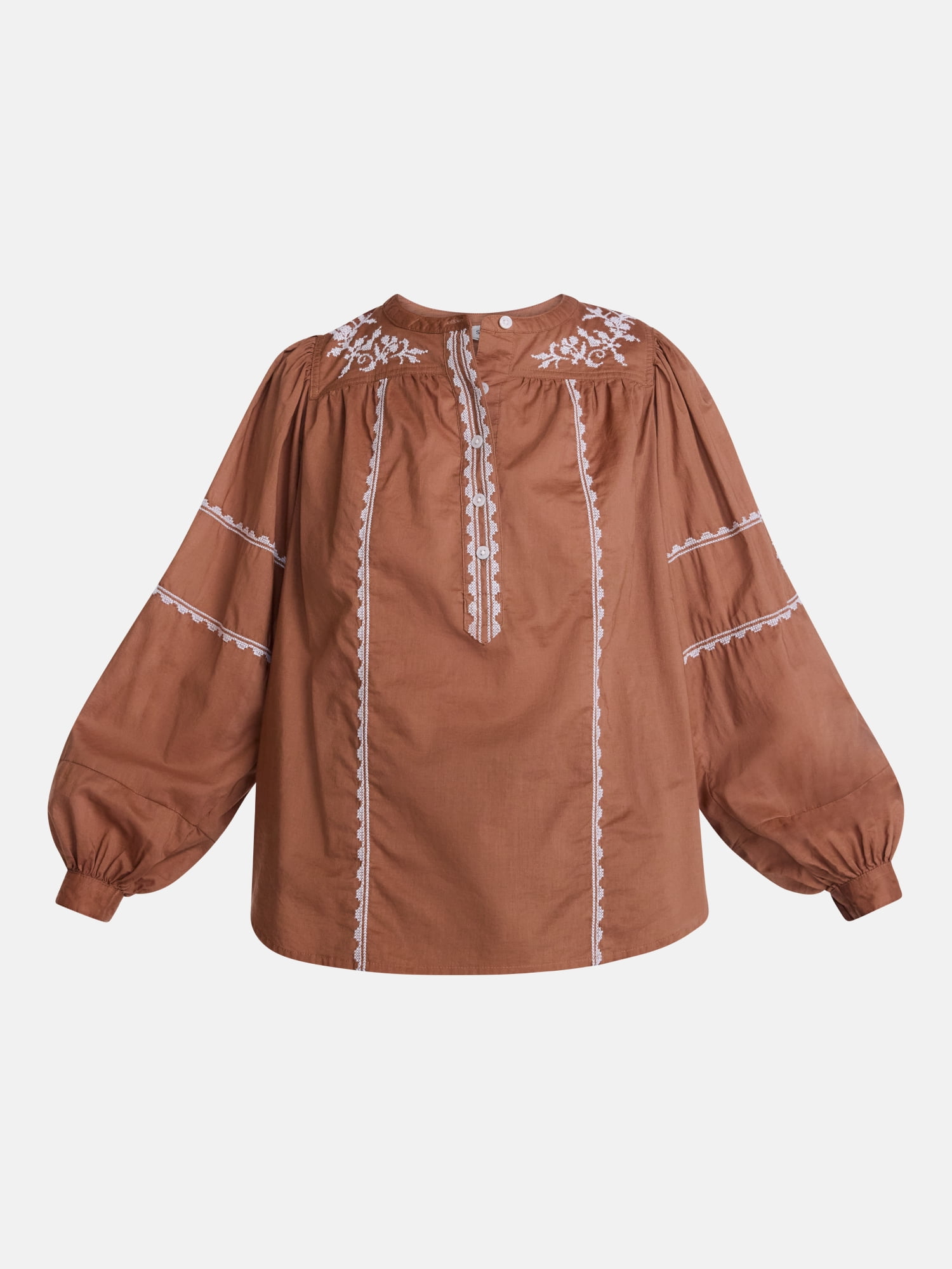 Scenario Women's and Women's Plus Embroidered Top with Long Sleeves, Sizes XS-4X