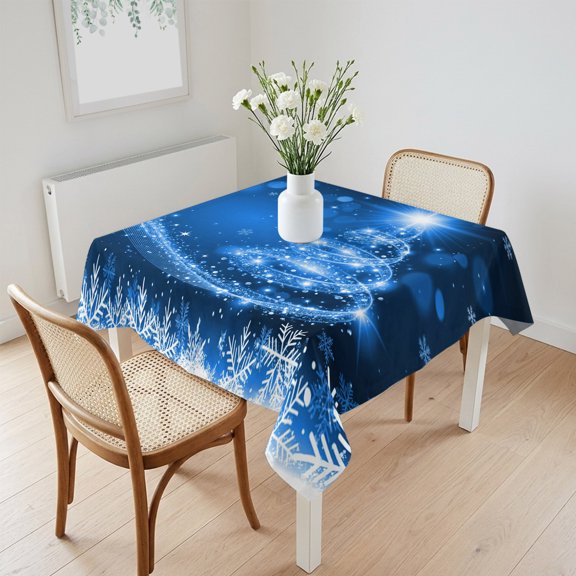Waterproof Tablecloth Christmas Striped Xmas Tree Square Table Cloth 60x60in,Wipeable Washable Table Cover Winter Snowflake Shining Star Tablecloths for Dining Tables Kitchen Picnic Outdoor Party