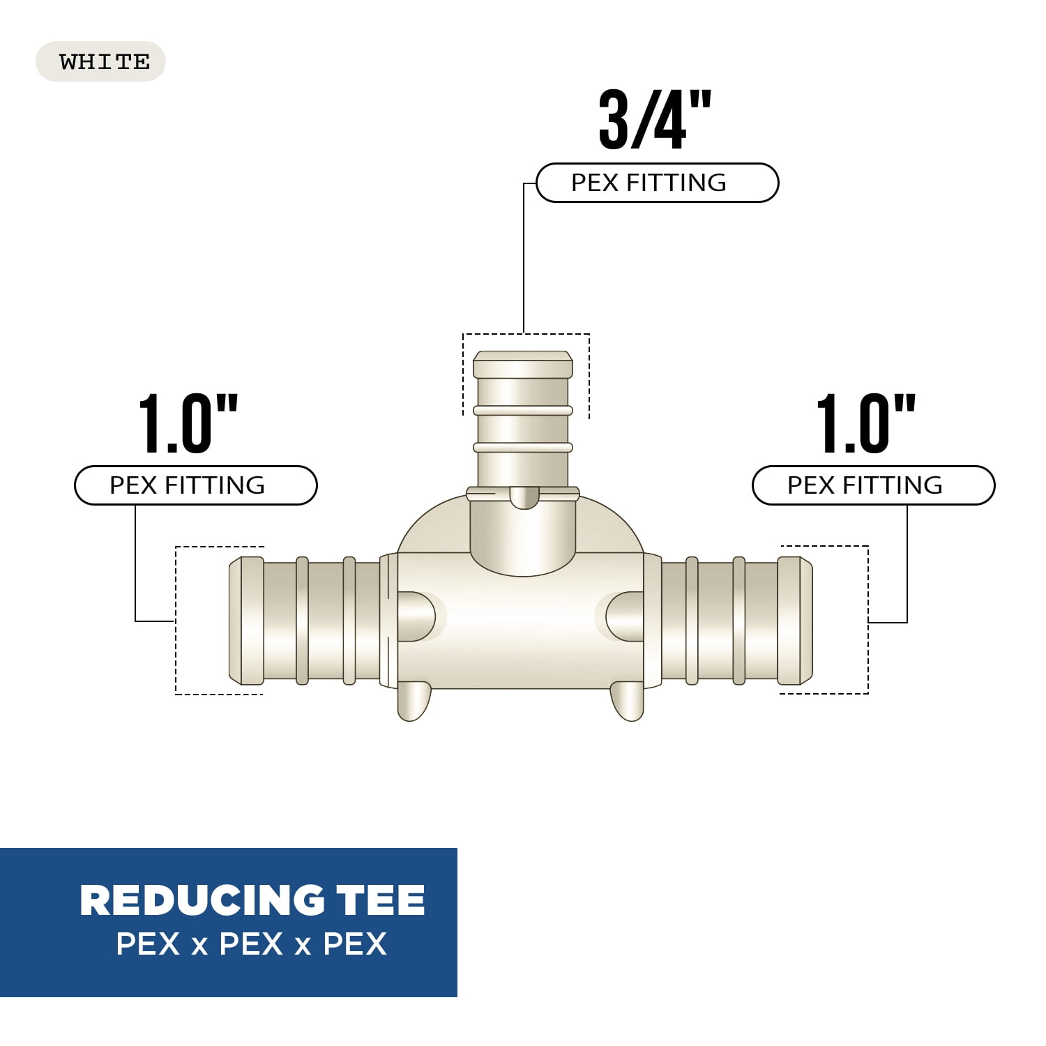 Supply Giant 5-3410PPRT Plastic PEX Poly Alloy Reducing Tee Barb Pipe Fitting 1 x 1 x 3/4 Inches Pack of 5