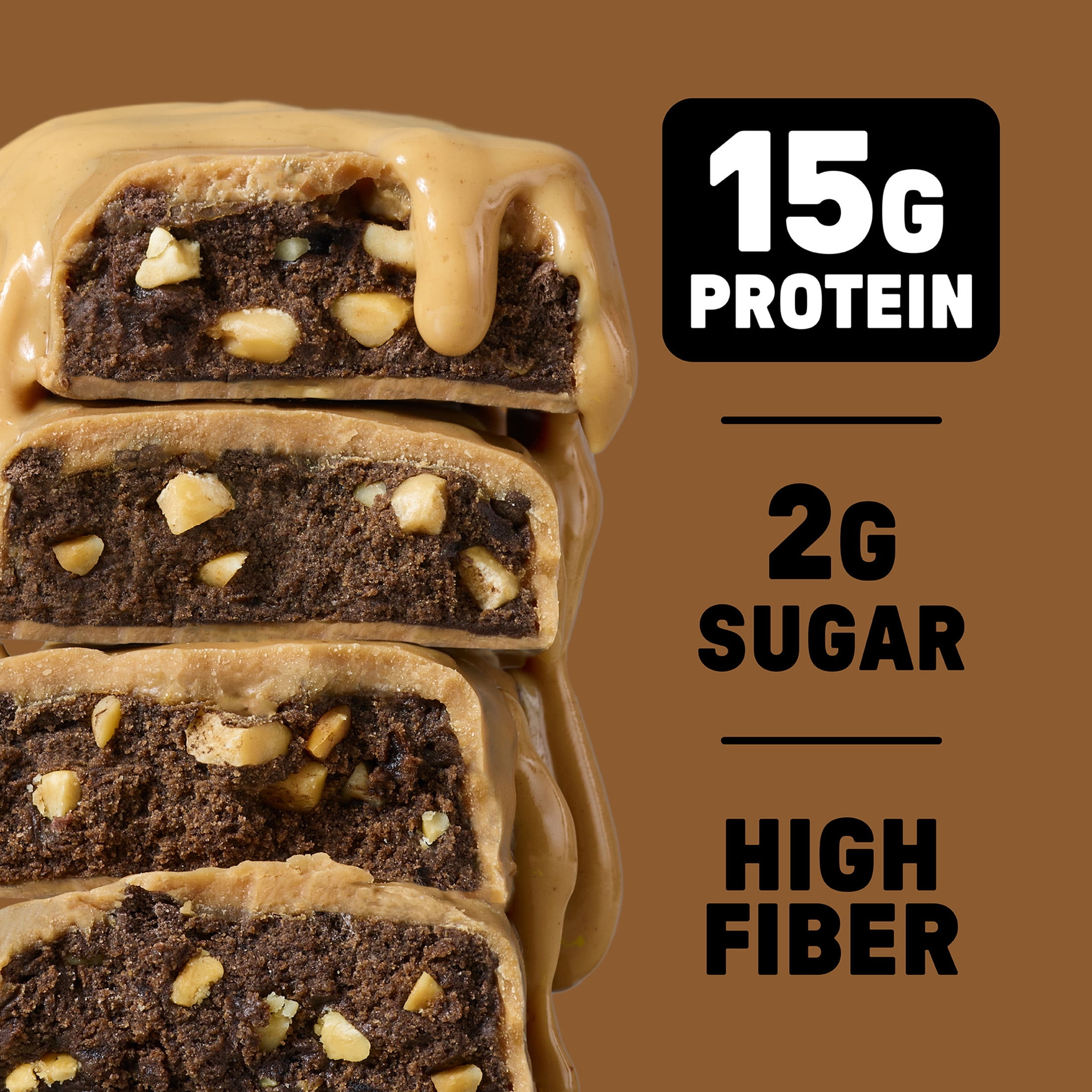 JUNKLESS Peanut Butter Chocolate Brownie Protein Bar, 15 g Protein, High Fiber, Gluten Free, 1.9 oz, 4 Count