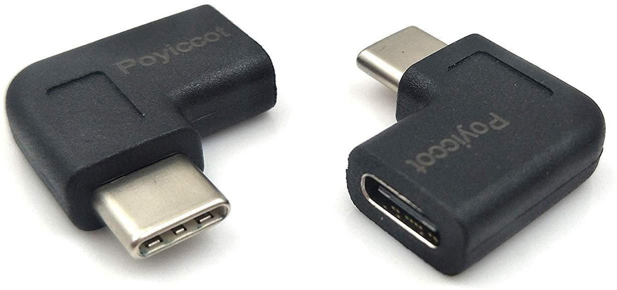 Poyiccot Right /& Left Angled 90 Degree USB-C USB 3.1 Type-C Male to Female Extension Adapter for Laptop /& Tablet /& Mobile Phone 2-Pack 90 Degree USB C Type C Male to Female Adapter