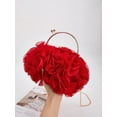 thumbnail image 6 of Women's Red Floral Clutch Purse Elegant Ruffle Evening Bag Wedding Party Handbag with Metal Handle, 6 of 7