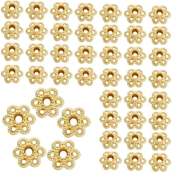 1 Box 300PCS 6mm Alloy Flower Beads Caps Filigree Flower Gold Metal Hollow Floral End Cap Loose Spacer Bead Bulk for Jewelry Making DIY Women Earrings Necklace Bracelet Craft Supplies