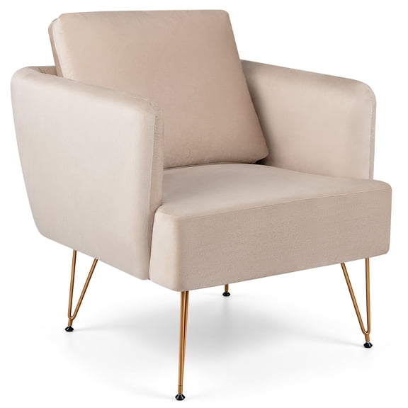 Costway 1 PCS Modern Accent Chair with Back Cushion Golden Metal Legs Comfy Sofa Chair for Home Beige