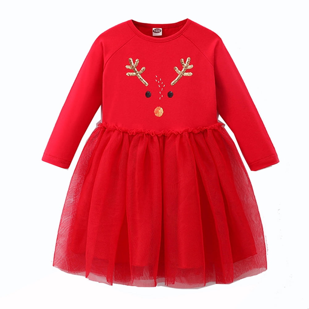 WIBACKER 2-7T Little Girls' Long Sleeve Tulle Dress Fall Winter Christmas  Dresses - Deer - Walmart Business Supplies