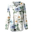 thumbnail image 3 of ZMHEGW Womens T Shirts Loose V Neck Flower Printed Long Sleeve Printed T-Shirts For Women Loose Fit Top, 3 of 4