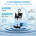 thumbnail image 4 of VEVOR Submersible Sump Pump Water Pump 1.5 HP 6000GPH Cast Iron Steel Basement, 4 of 10