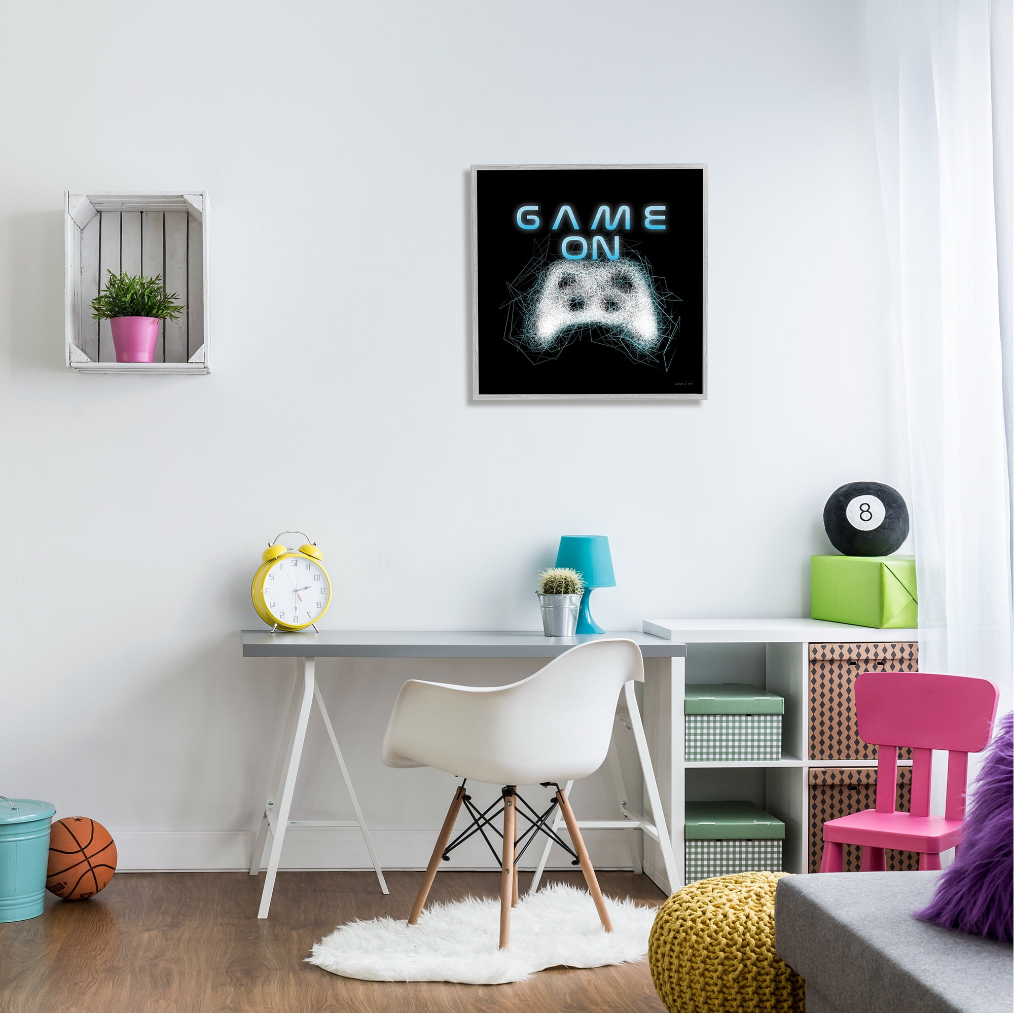 Stupell Industries Game On Abstract Controller Typography Painting Gray Framed Art Print Wall Art, 24 x 24