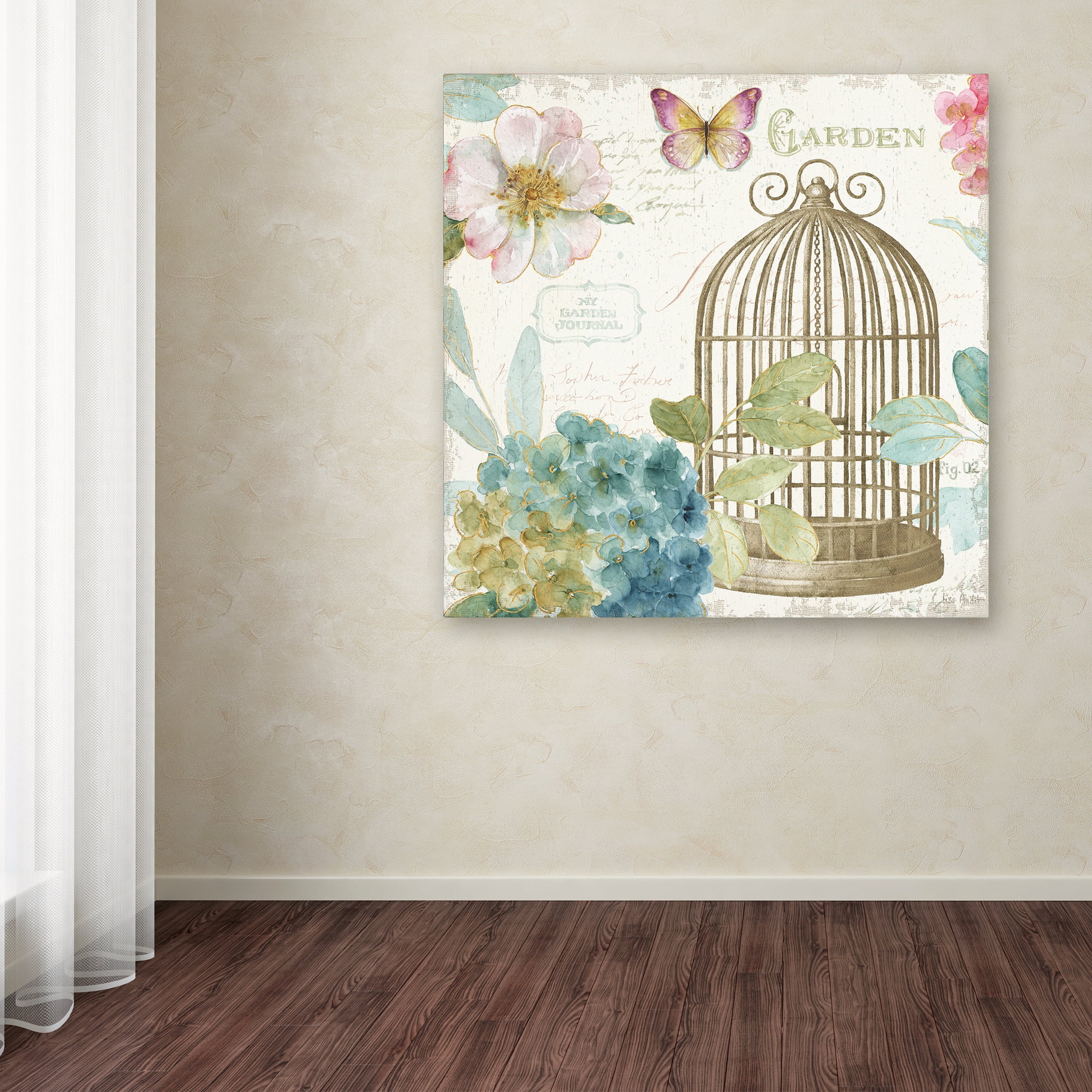 Trademark Fine Art "Rainbow Seeds Floral Birdcage III v2" Canvas Art by Lisa Audit