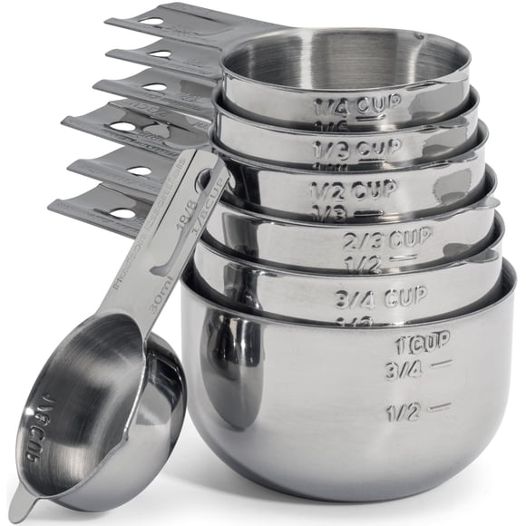 Hudson Essentials Juego de tazas medidoras de acero inoxidable - Juego apilable con boquilla (juego de 7 piezas)