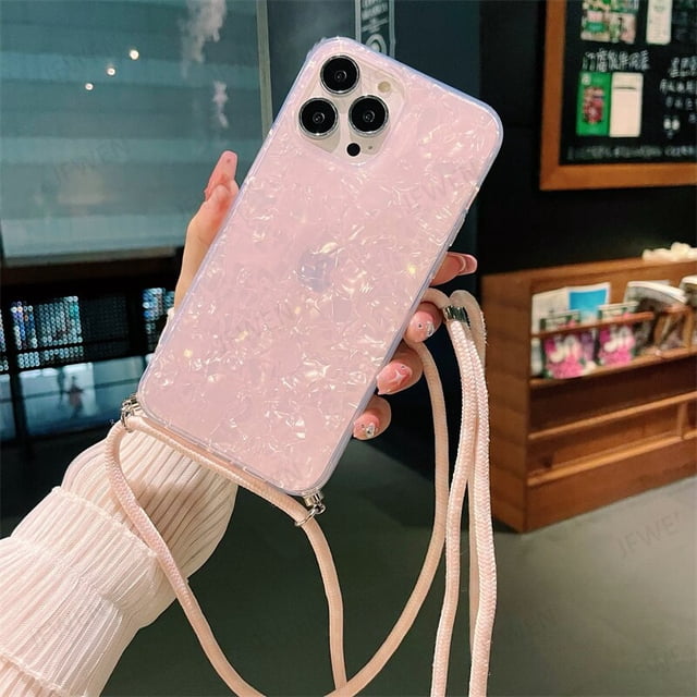 Funda de teléfono con cordón cruzado, carcasa trasera de PC dura con purpurina de mármol para iphone 14, 12, 13, Mini, 11 Pro Max, XS, X, XR, 7, 8 Plus, SE, 2, 3 Fivean unisex