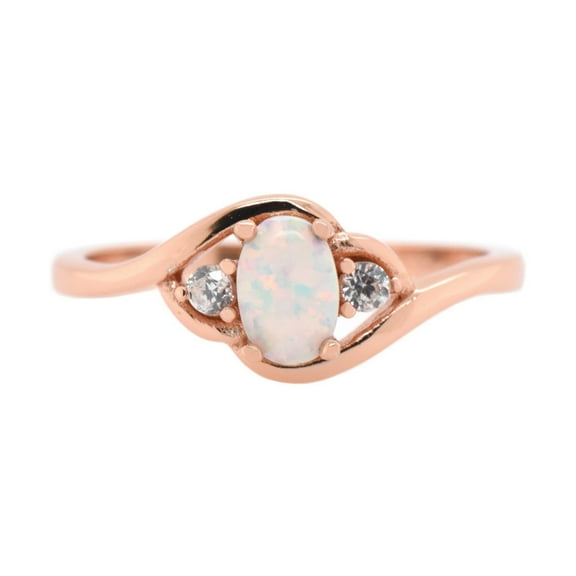 White Simulated Opal Cubic Zirconia Tension Ring Rose Gold-Toned Sterling Silver Size 6