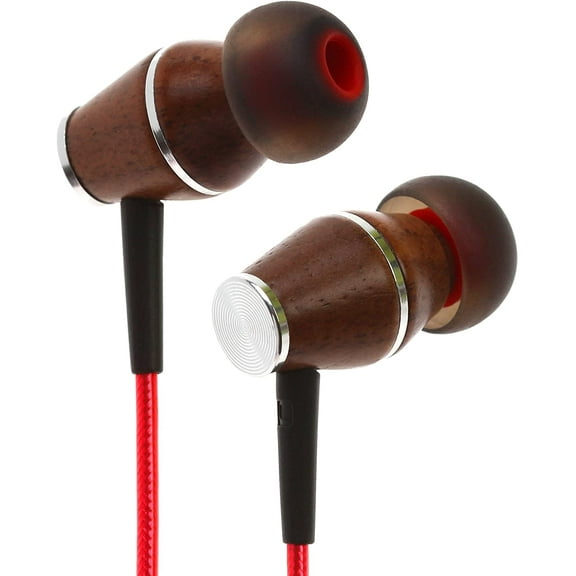 Symphonized XTC 2.0 Earbuds with Mic, Premium Genuine Wood Stereo Earphones, in-Ear Noise-isolating Headphones with Tangle-Free Cable (Lava Red)