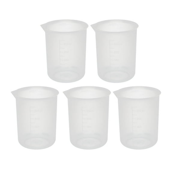 Unique Bargains 5 Pcs 250mL Laboratory Transparent Plastic Liquid Container Measuring Cup Beaker