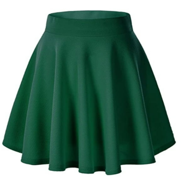 Riforla Women's Solid Color Basic Versatile Stretchy Flared Casual Pleats Mini Skirt Women's Skirts Green L