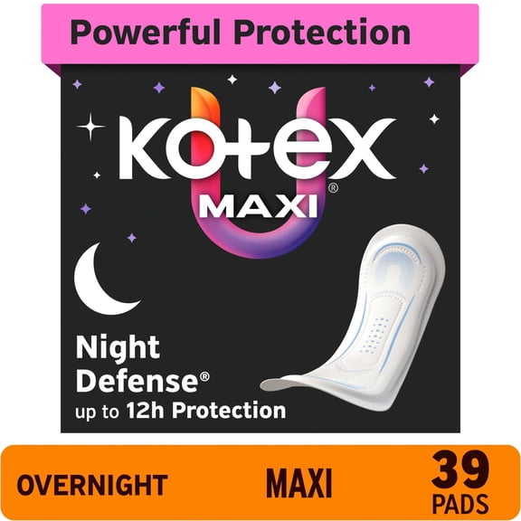 Kotex Overnight Maxi Pads, 39 Count
