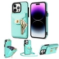 thumbnail image 1 of Feishell for iPhone 14 Pro Crossbody Zipper Wallet Phone Case,Premium PU Leather Kickstand Metal Buckle Credit Card Slots Shockproof Purse Phone Case with Detachable Shoulder Strap,Mint, 1 of 8