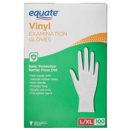 Equate Vinyl Examination Gloves, Large/X-Large, 100 Count