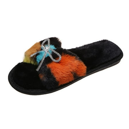 

Women s Non-Slip Fuzzy Faux Fur Open Toe House Sandals Slides Slippers Indoor Outdoor