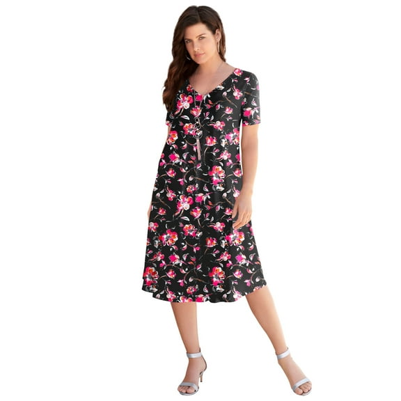 Roaman's Women's Plus Size Short Sleeve Sleeve Swing Dress