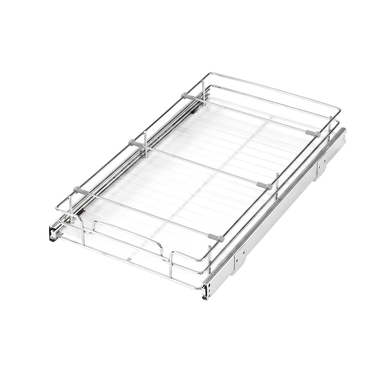 KFFKFF Pull-Out Cabinet Organizer 12.2"W x 20.98"D, Steel Sliding Drawers for Kitchen, Bathroom, Pantry, and Home Storage, Chrome-Plated Finish, Durable Sliding Shelves for Base Cabinets