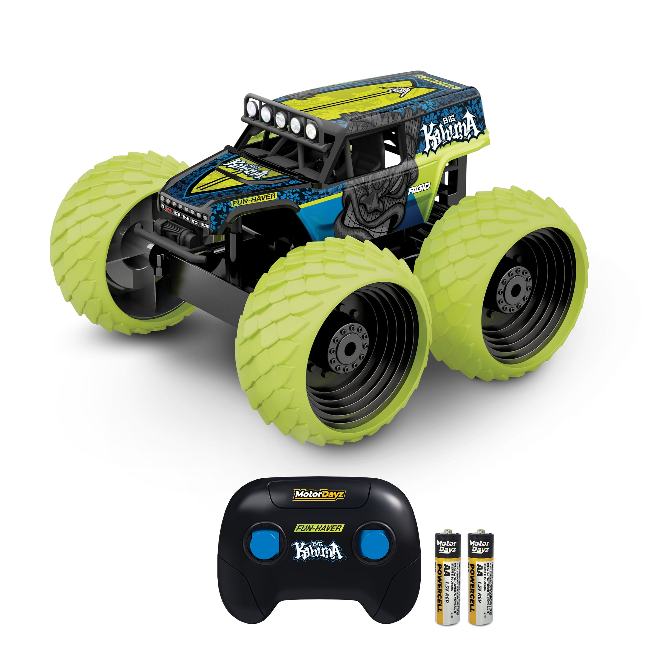 MotorDayz 1:14 Scale Remote Control Vaughn Gittin, Jr. "Big Kahuna" Bronco 4x4 Monster Truck, Green, Child, Ages 6+