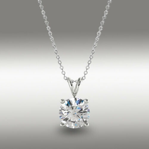 2Ct Round Cut Lab Created Diamond Women's Classic Solitaire Pendant Necklace 14k White Gold Plated 925 Free Chain 18"