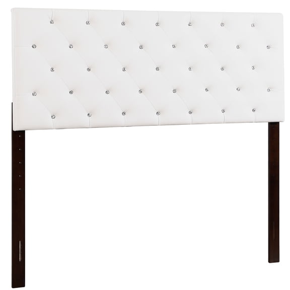 JERFIT White Upholstered Adjustable Height Headboard, PU Leather Foam Padding, Queen King Size Bed Frame, Modern Bedroom Decor