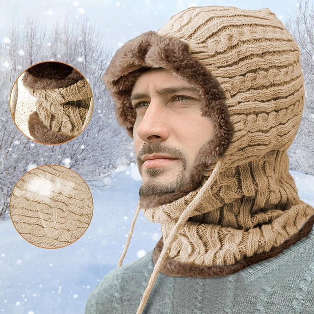 Gorro de punto y bufanda Perfecl Forrados de Vellón para invierno Caqui